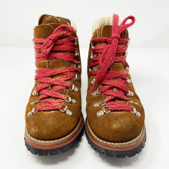 Vintage Unbranded Brown Suede Mountaineer Boots Lace Up Size 6.5 Vibram Soles - Picture 2 of 8